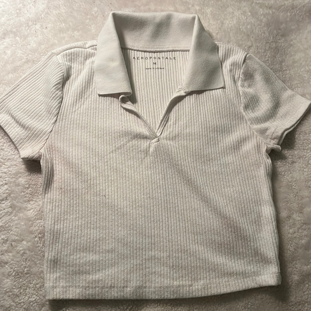 AEROPOSTALE WHITE CROPPED CREWNECK